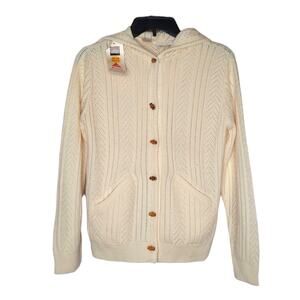 NOS Vintage Cream Hoodie Cardigan Sweater Size S/M